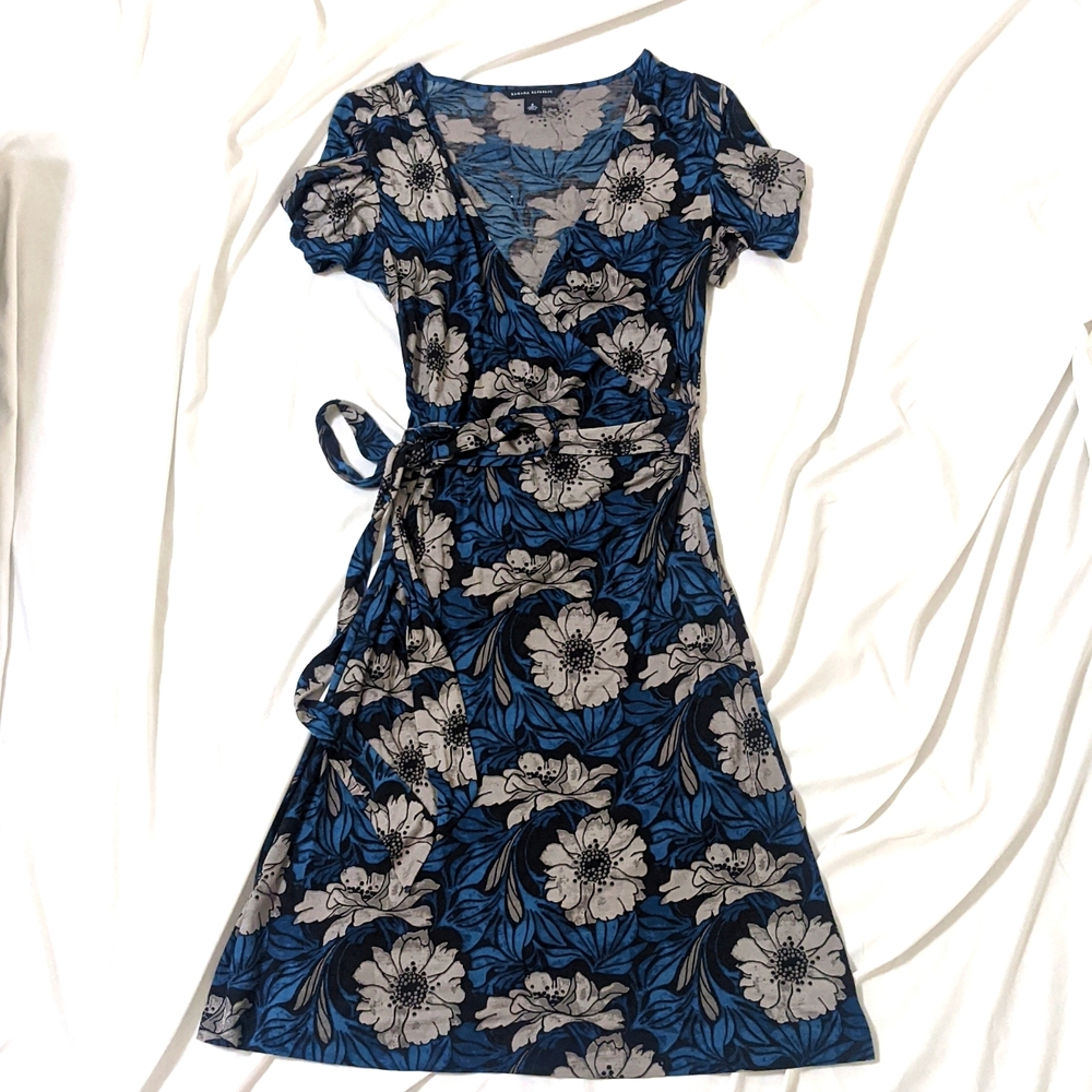 Banana Republic Floral Wrap Dress, Color Dark Blue/White Size S - Picture 1 of 12